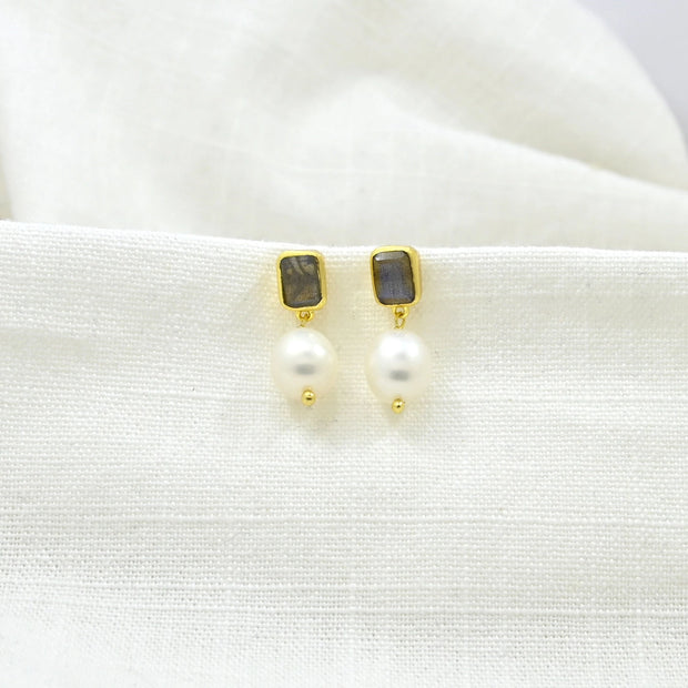 Schmuckoo Berlin Freya Earrings Gold - Pearl & Labradorite