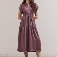Grade & Gather - Ruffle Matte Satin Midi Dress