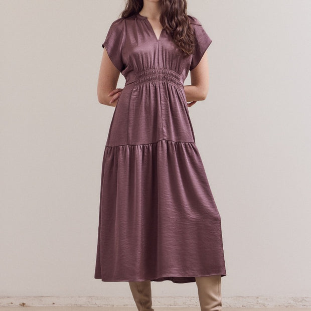 Grade & Gather - Ruffle Matte Satin Midi Dress