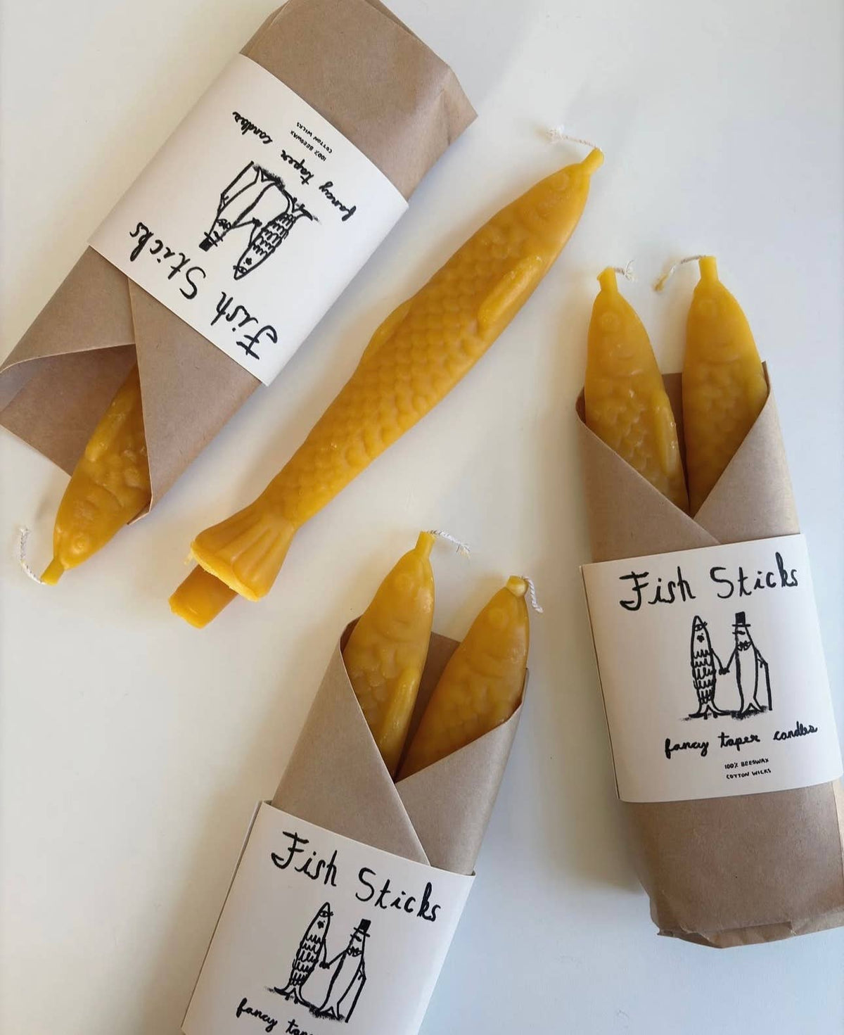 Tinned Candle Handmade Fancy Beeswax Fish Shaped Taper Candles