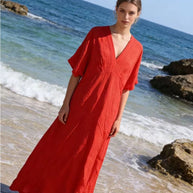 LÉA & LUC Flowing V-Neck Linen Maxi Dress