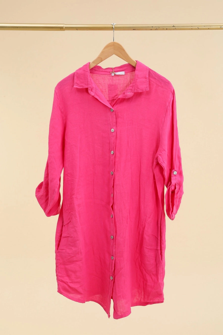 LÉA & LUC Button-Down Linen Short Dress with Collar