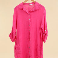LÉA & LUC Button-Down Linen Short Dress with Collar