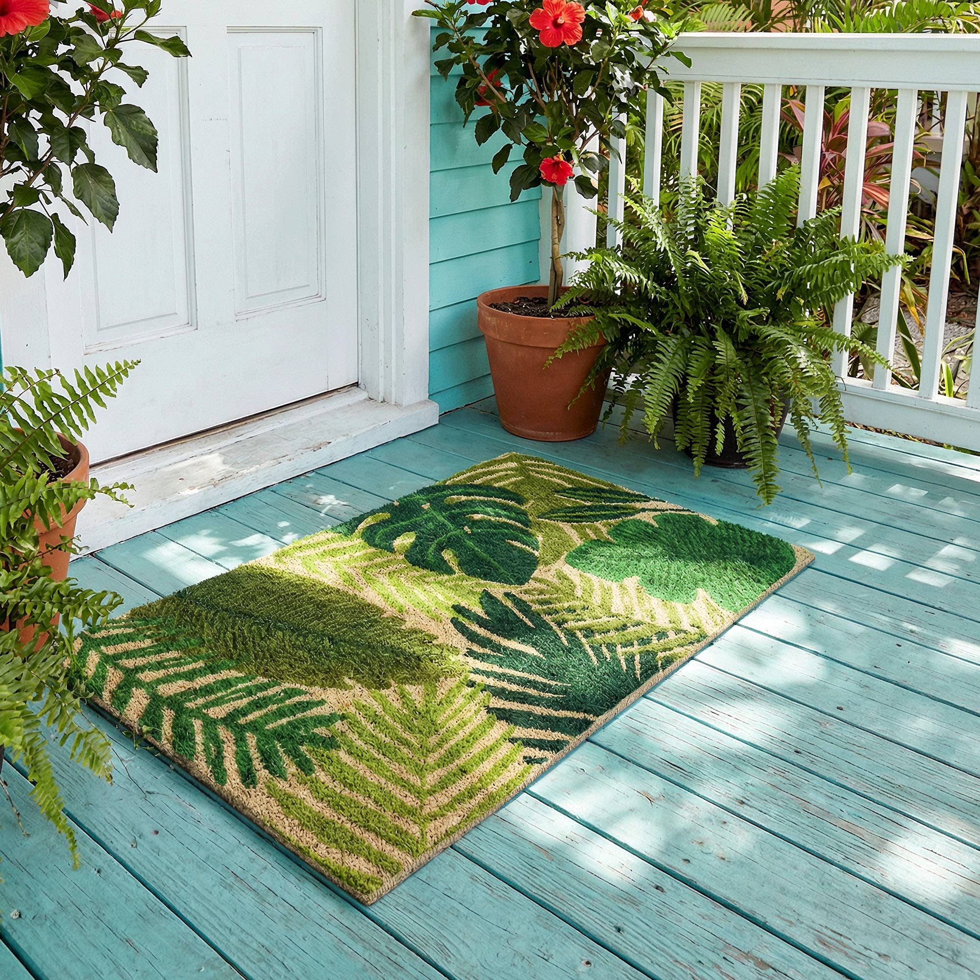 Tropical Leaves Handwoven Coconut Fiber Doormat