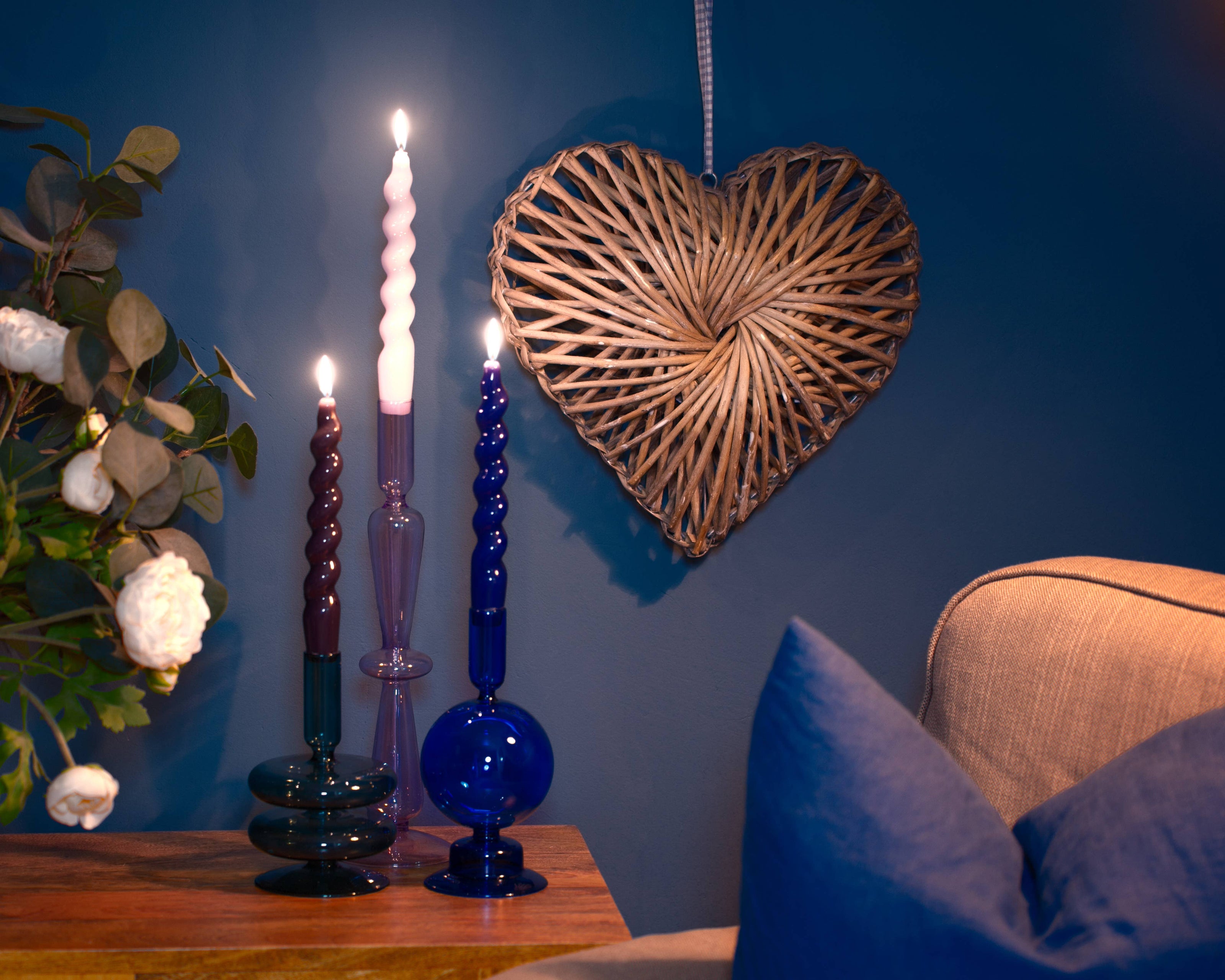 MÆGEN Coloured Glass Taper Candle Holder in Ocean Teal