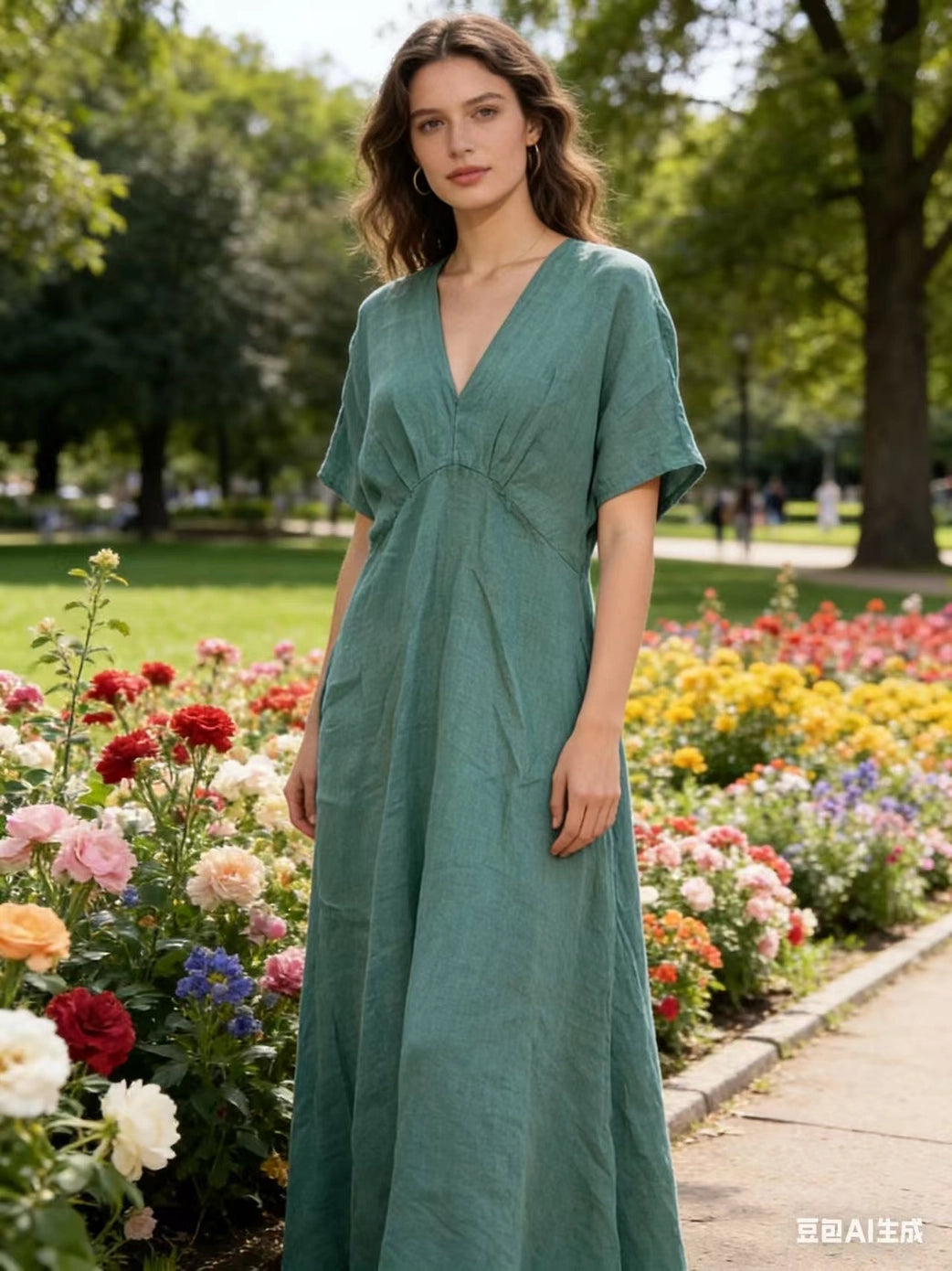 LÉA & LUC Flowing V-Neck Linen Maxi Dress