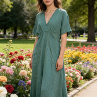 LÉA & LUC Flowing V-Neck Linen Maxi Dress
