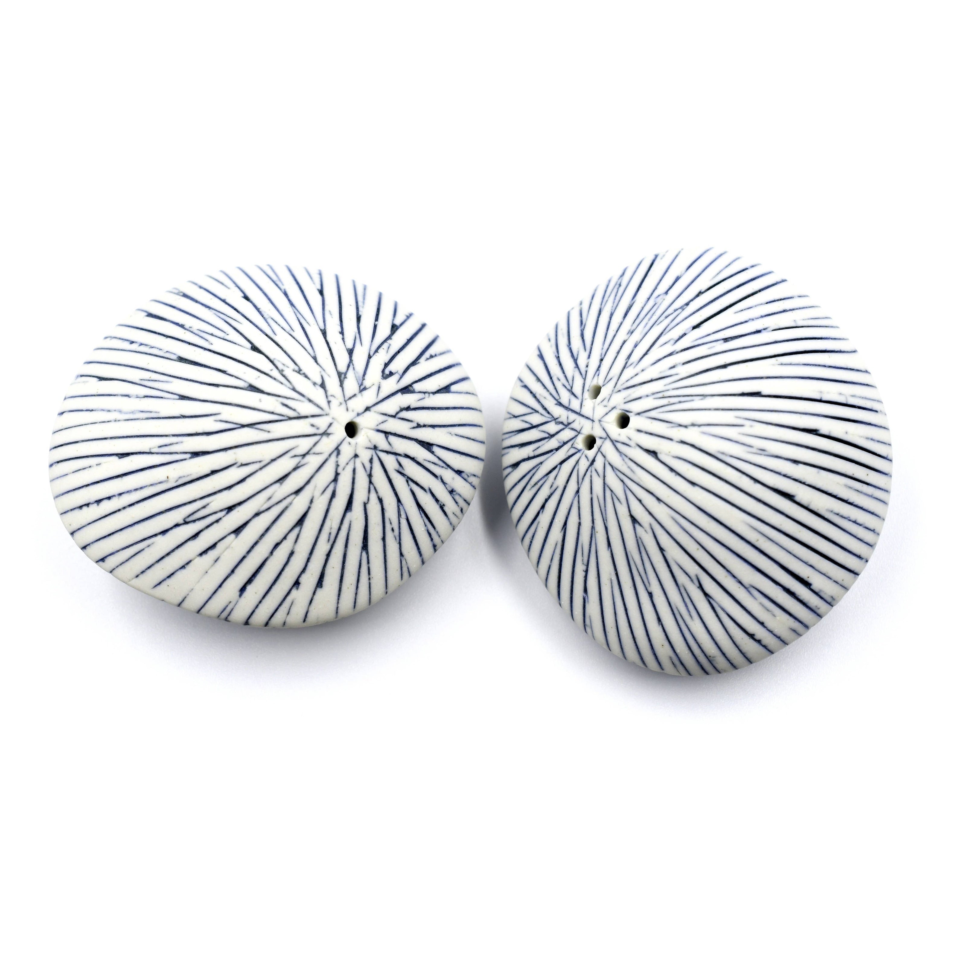 Art Floral Trading Blue Striped Sea Shell  Porcelain Salt and Pepper Shaker Set