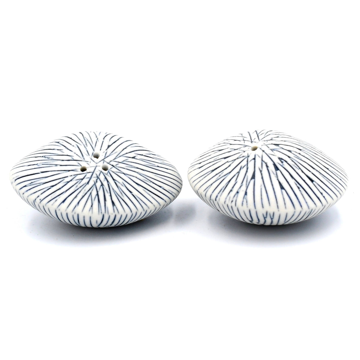 Art Floral Trading Blue Striped Sea Shell  Porcelain Salt and Pepper Shaker Set
