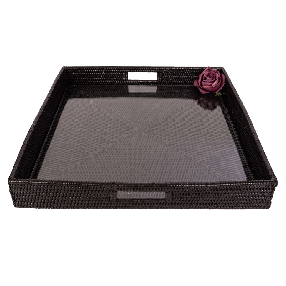 Square Serving Ottoman Tray Glass Insert