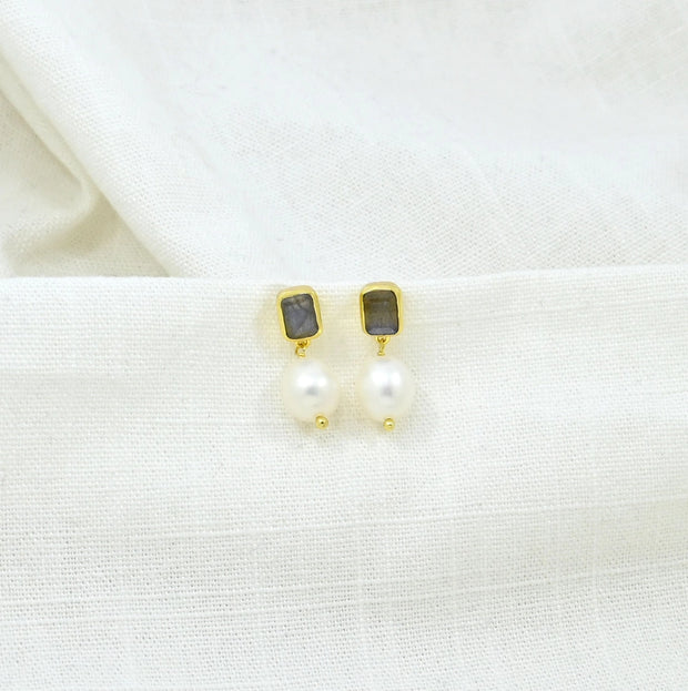 Schmuckoo Berlin Freya Earrings Gold - Pearl & Labradorite