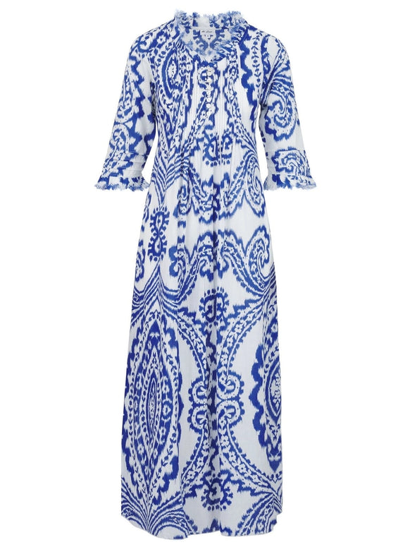 At Last - Cotton Annabel Maxi Dress in Blue & White Ikat