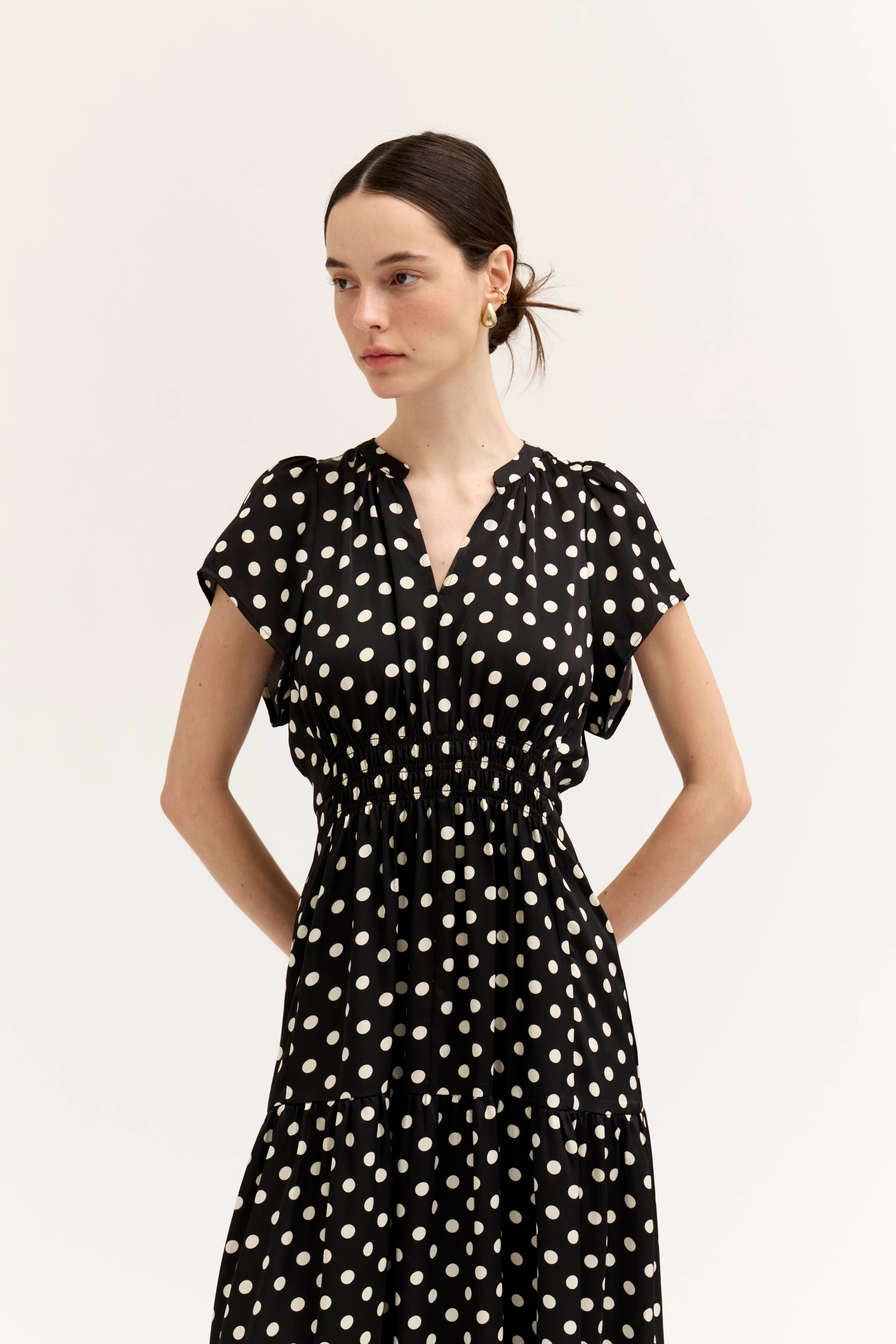 Grade & Gather Printed Ruffle Satin Midi Dress