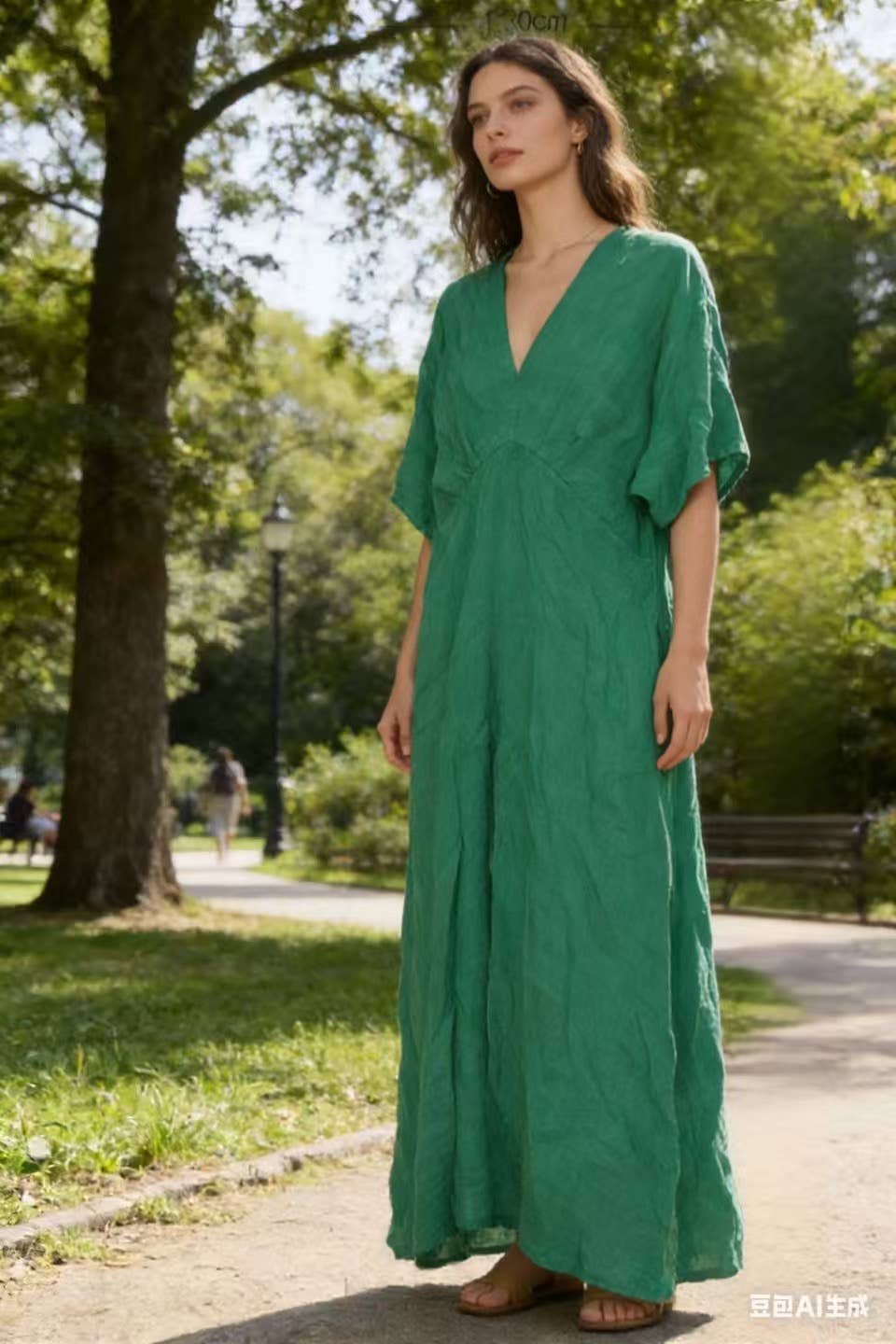LÉA & LUC Flowing V-Neck Linen Maxi Dress