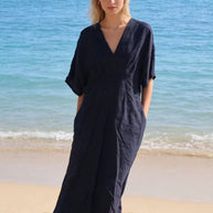 LÉA & LUC Flowing V-Neck Linen Maxi Dress