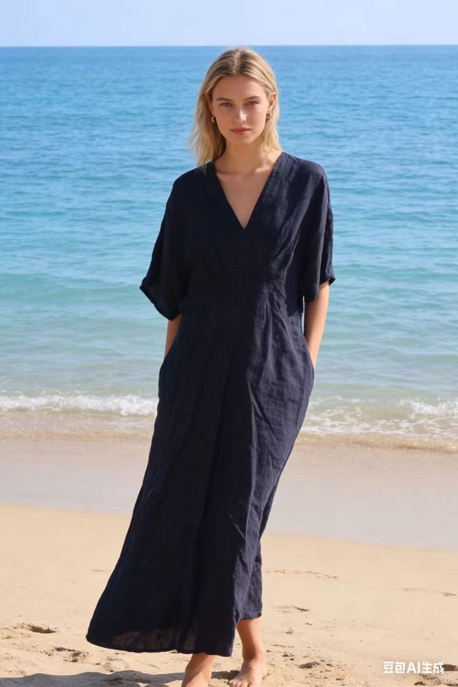 LÉA & LUC Flowing V-Neck Linen Maxi Dress