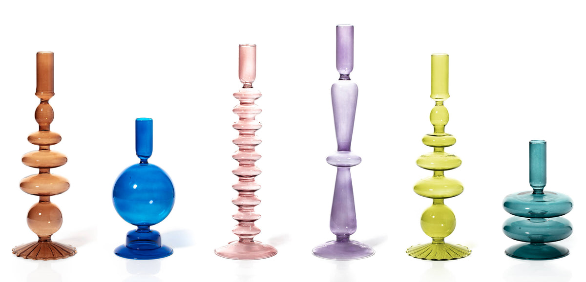 MÆGEN Coloured Glass Taper Candle Holder in Rose Quartz
