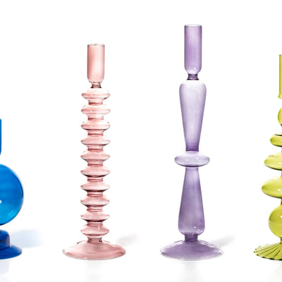 MÆGEN Coloured Glass Taper Candle Holder in Rose Quartz
