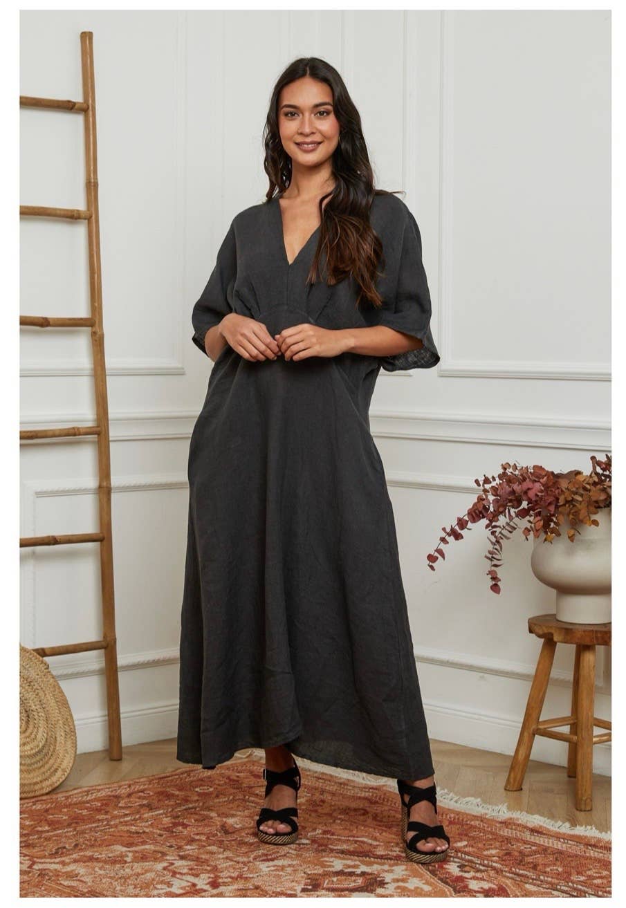 LÉA & LUC Flowing V-Neck Linen Maxi Dress