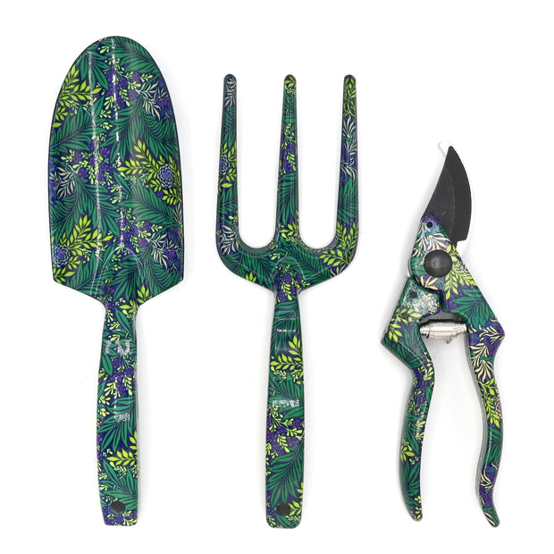 Fork, Trowel and Secateurs Garden Tool Set - William Morris Larkspur Design