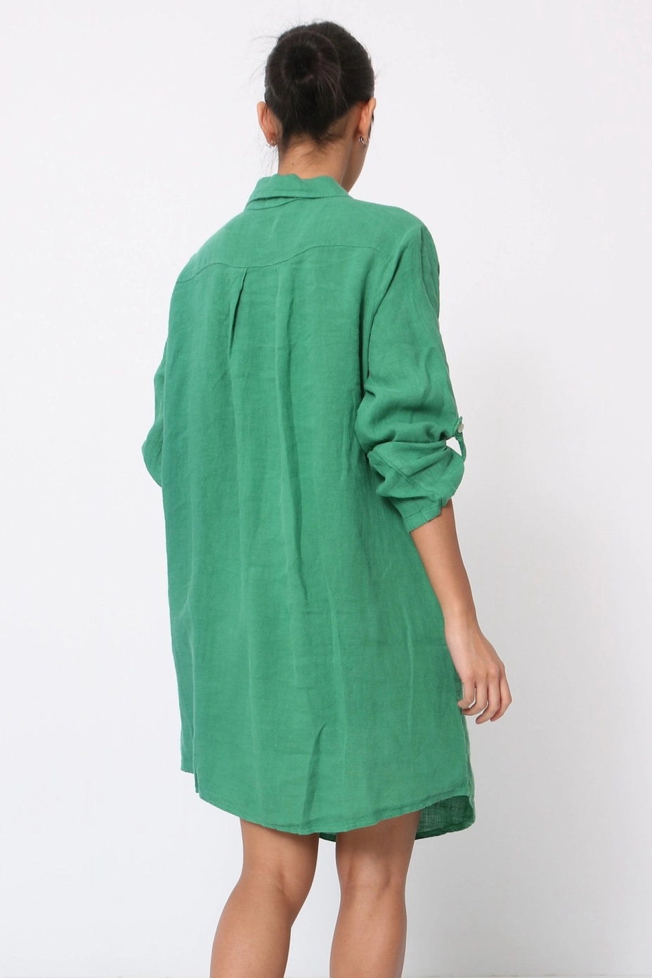 LÉA & LUC Button-Down Linen Short Dress with Collar