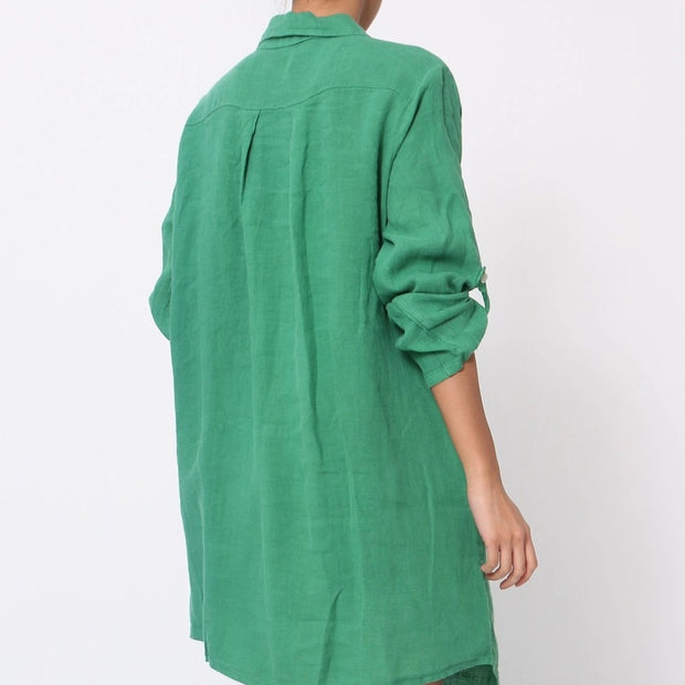 LÉA & LUC Button-Down Linen Short Dress with Collar