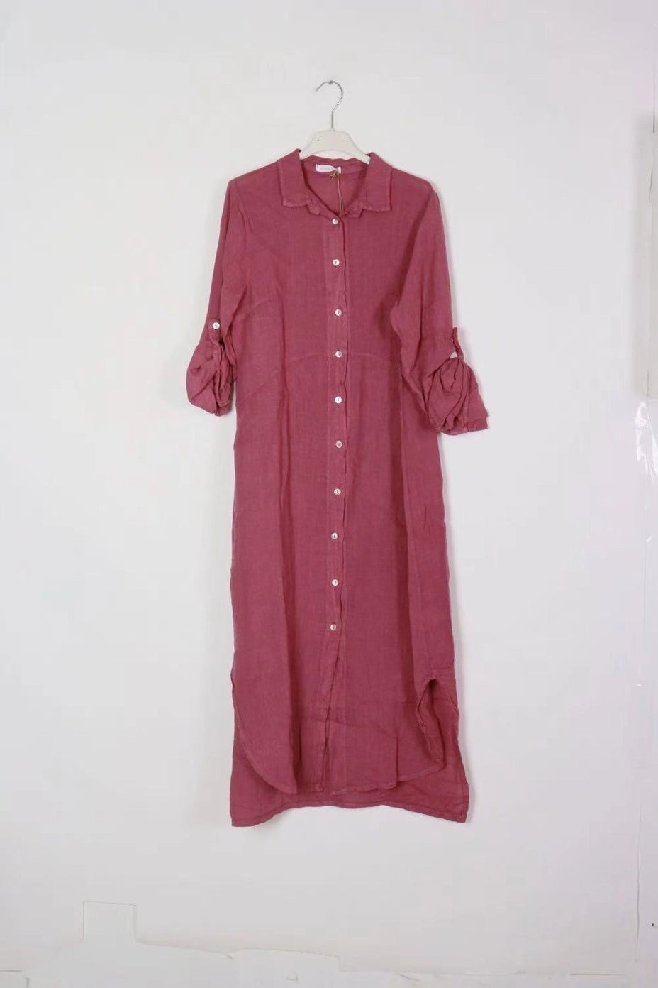 LÉA & LUC Button-Down Linen Maxi Dress with Collar