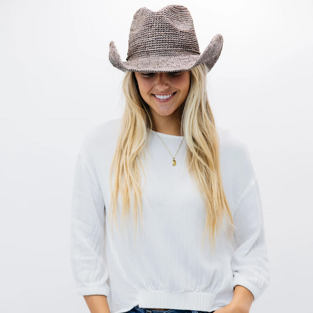 Emilia Adjustable Crochet Raffia Western Drifter Cowboy Hat
