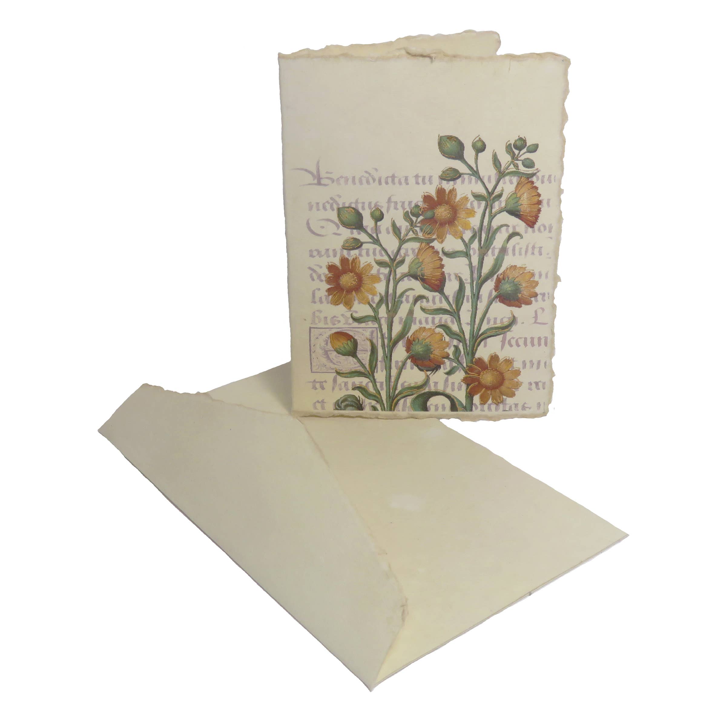 Floral design on a piece of paper with an envelope on a white background
