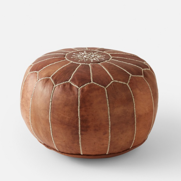 Moroccan Leather Foot Stool Ottoman, Handmade Pouf (Stuffed)
