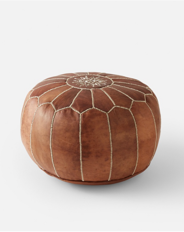 Moroccan Leather Foot Stool Ottoman, Handmade Pouf (Stuffed)