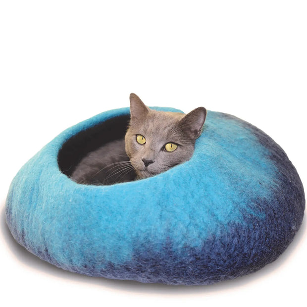 Ombre Wool Pet Cave, Navy & Turquoise - Dharma Dog Karma Cat