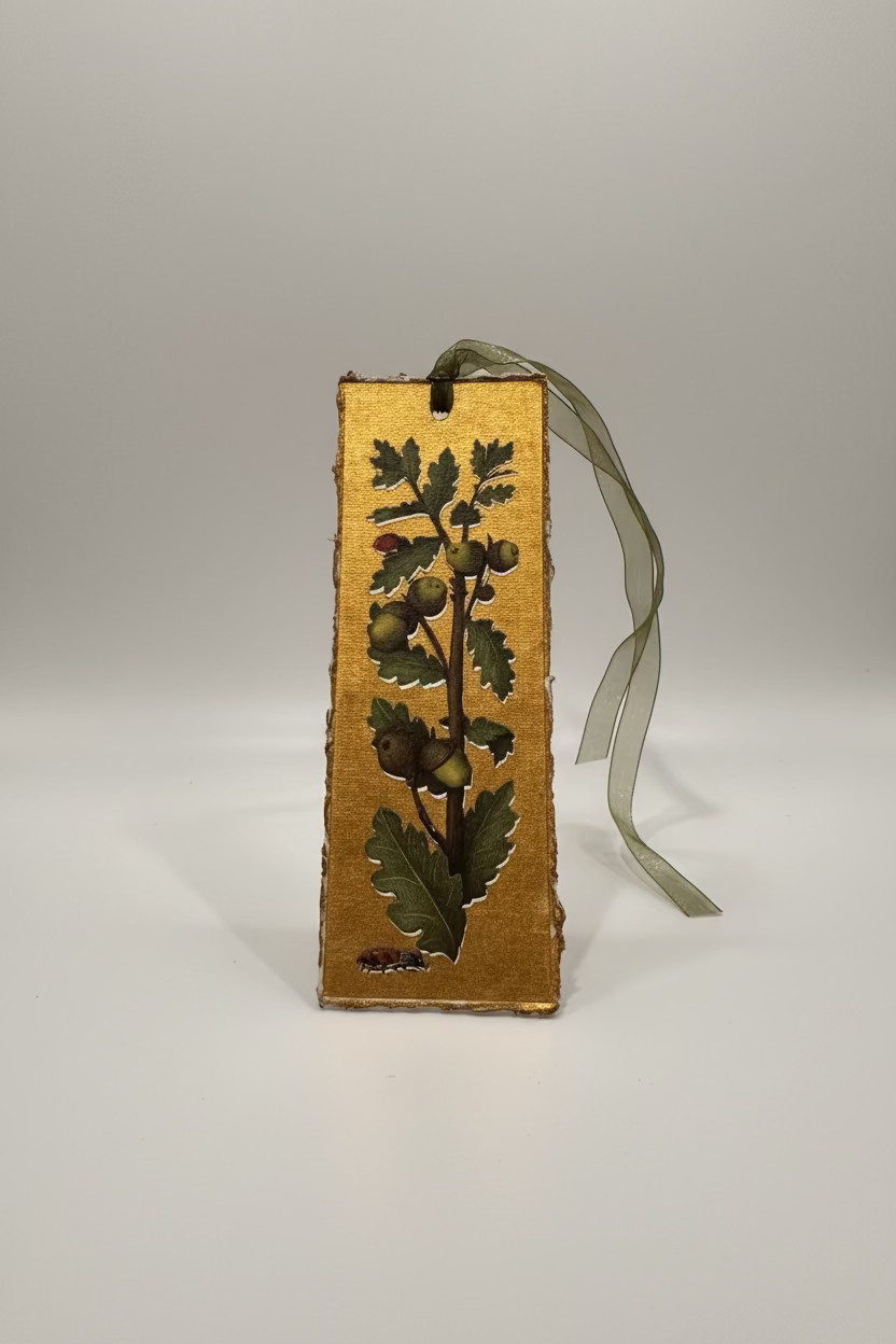 Bookmark with botanical illustration on a plain background