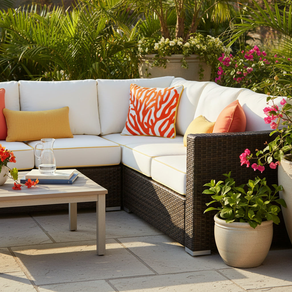 Embroidered Coral Outdoor Pillow