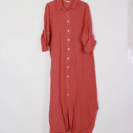 LÉA & LUC Button-Down Linen Maxi Dress with Collar