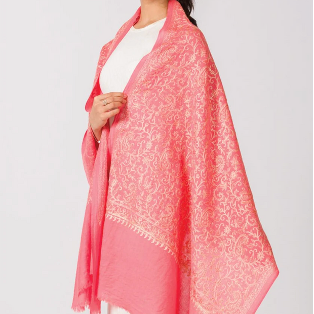 Paisley Embroidered Wool Shawl