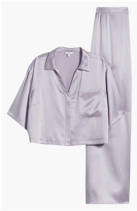 Washable Silk Cropped Top Pajamas - Lavendar