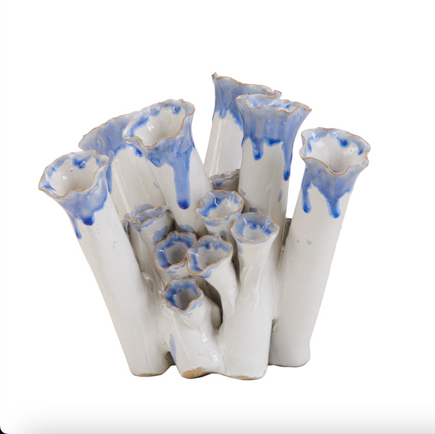 Sea Coral Blue and White Ceramic Vase