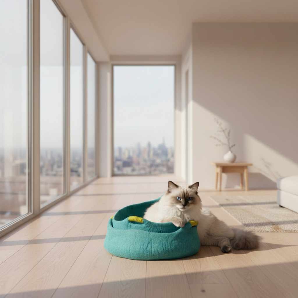 Dharma Dog Karma Cat Aqua/Green Wool Handle Pet Basket