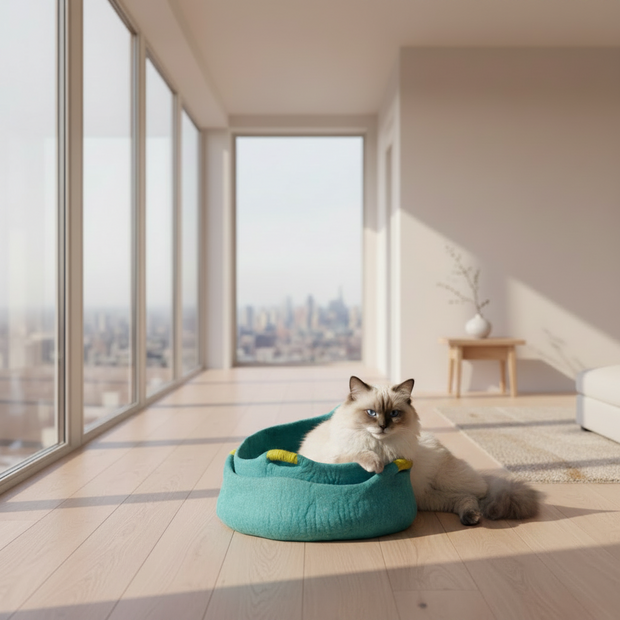 Dharma Dog Karma Cat Aqua/Green Wool Handle Pet Basket