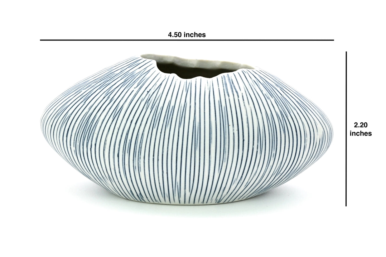 AFT Blue Striped Oval Vase Mini S-Handcrafted Porcelain Bud Vase