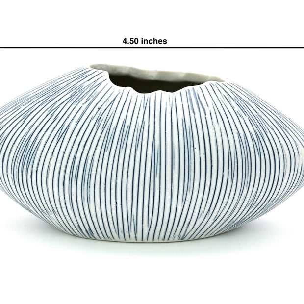AFT Blue Striped Oval Vase Mini S-Handcrafted Porcelain Bud Vase