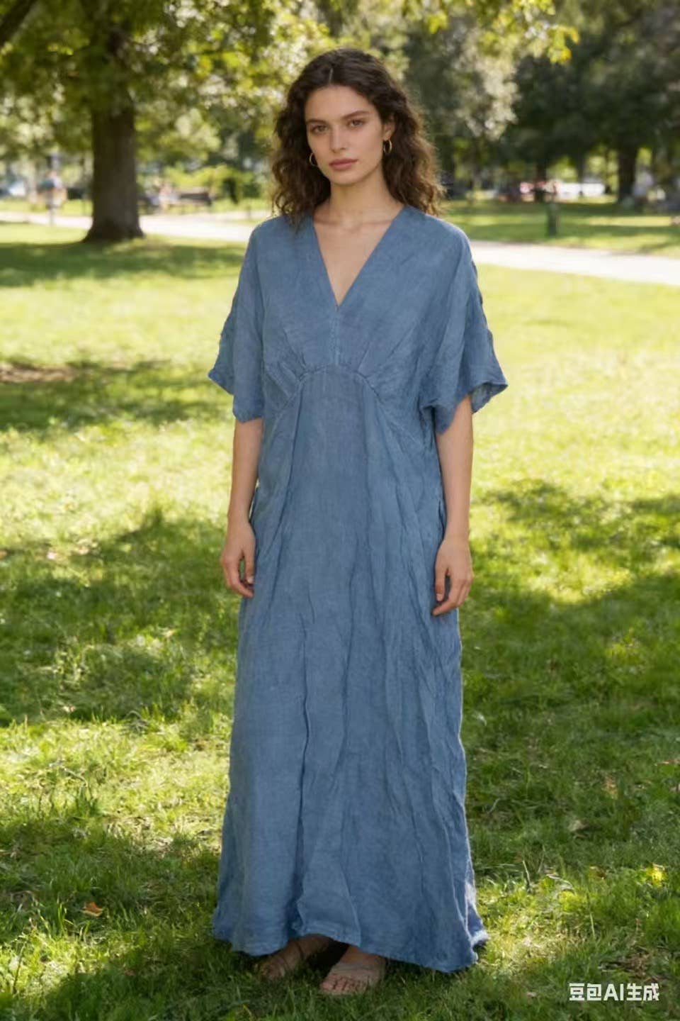 LÉA & LUC Flowing V-Neck Linen Maxi Dress