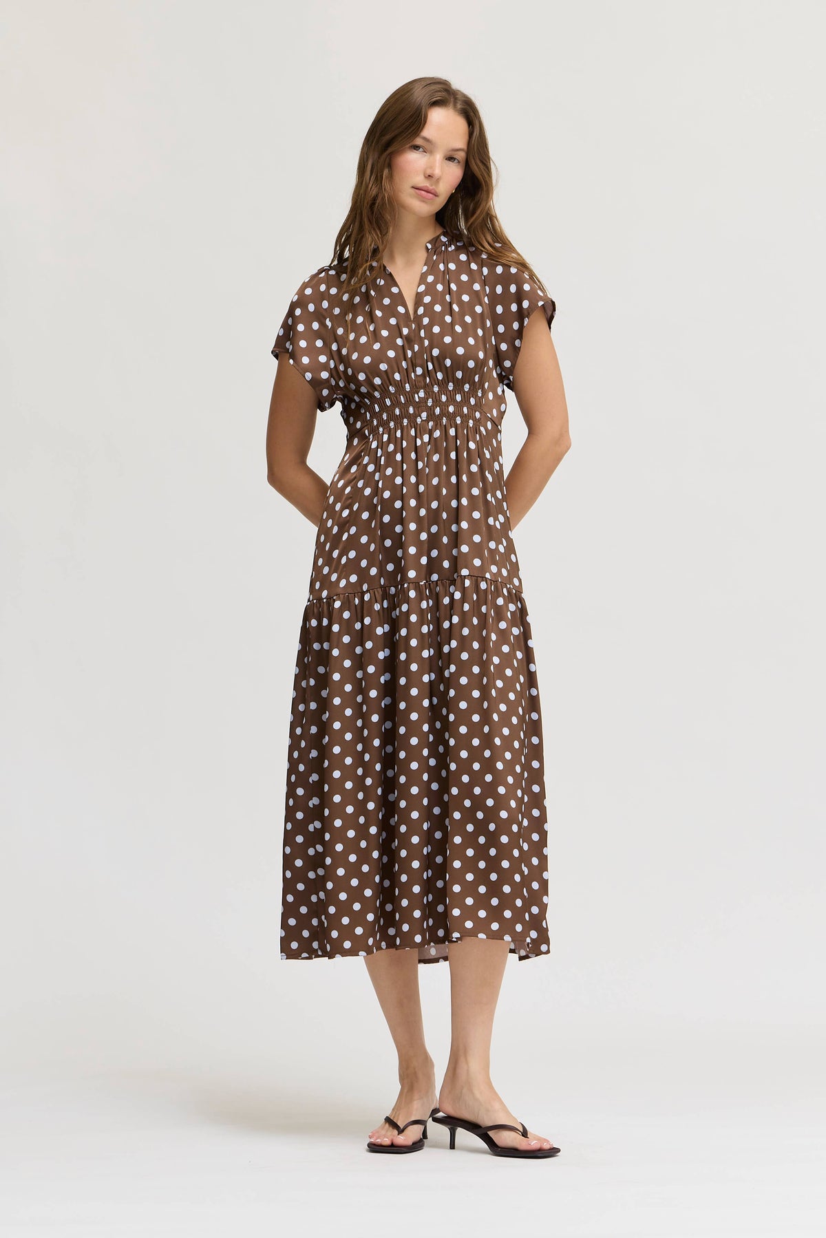 Grade & Gather Printed Ruffle Satin Midi Dress