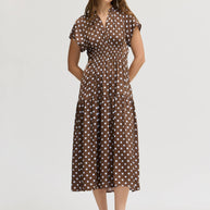 Grade & Gather Printed Ruffle Satin Midi Dress