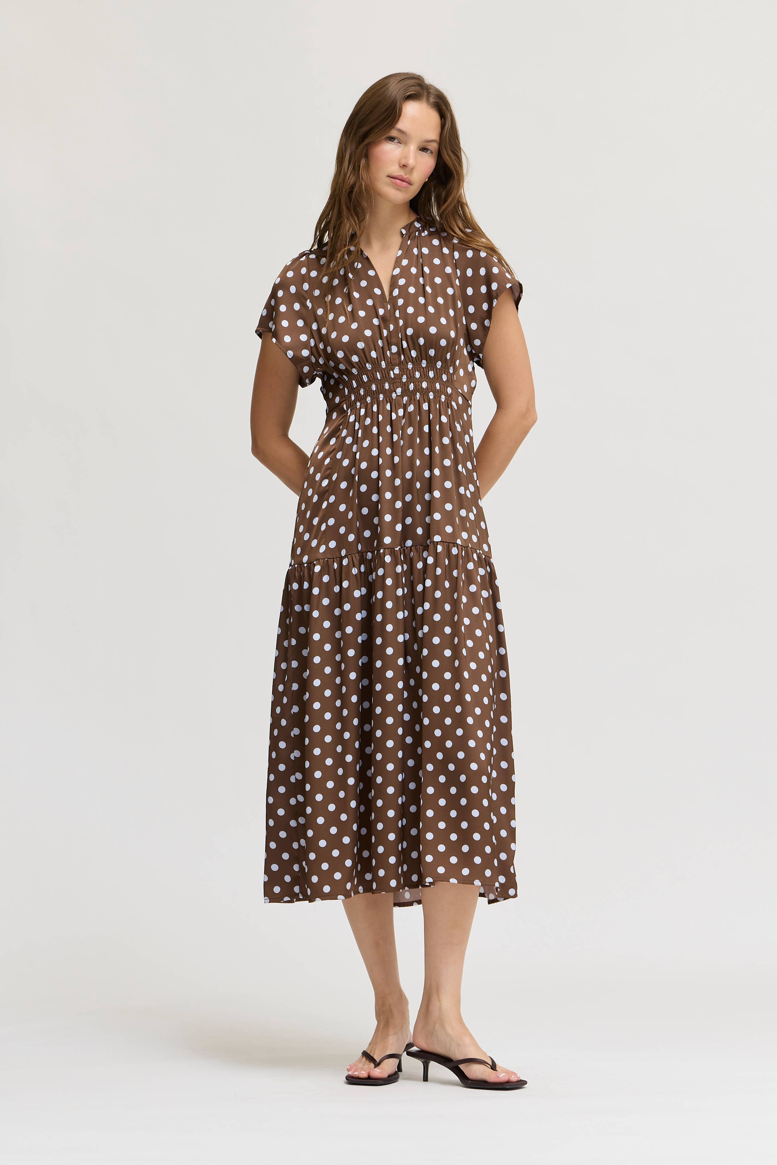 Grade & Gather Printed Ruffle Satin Midi Dress