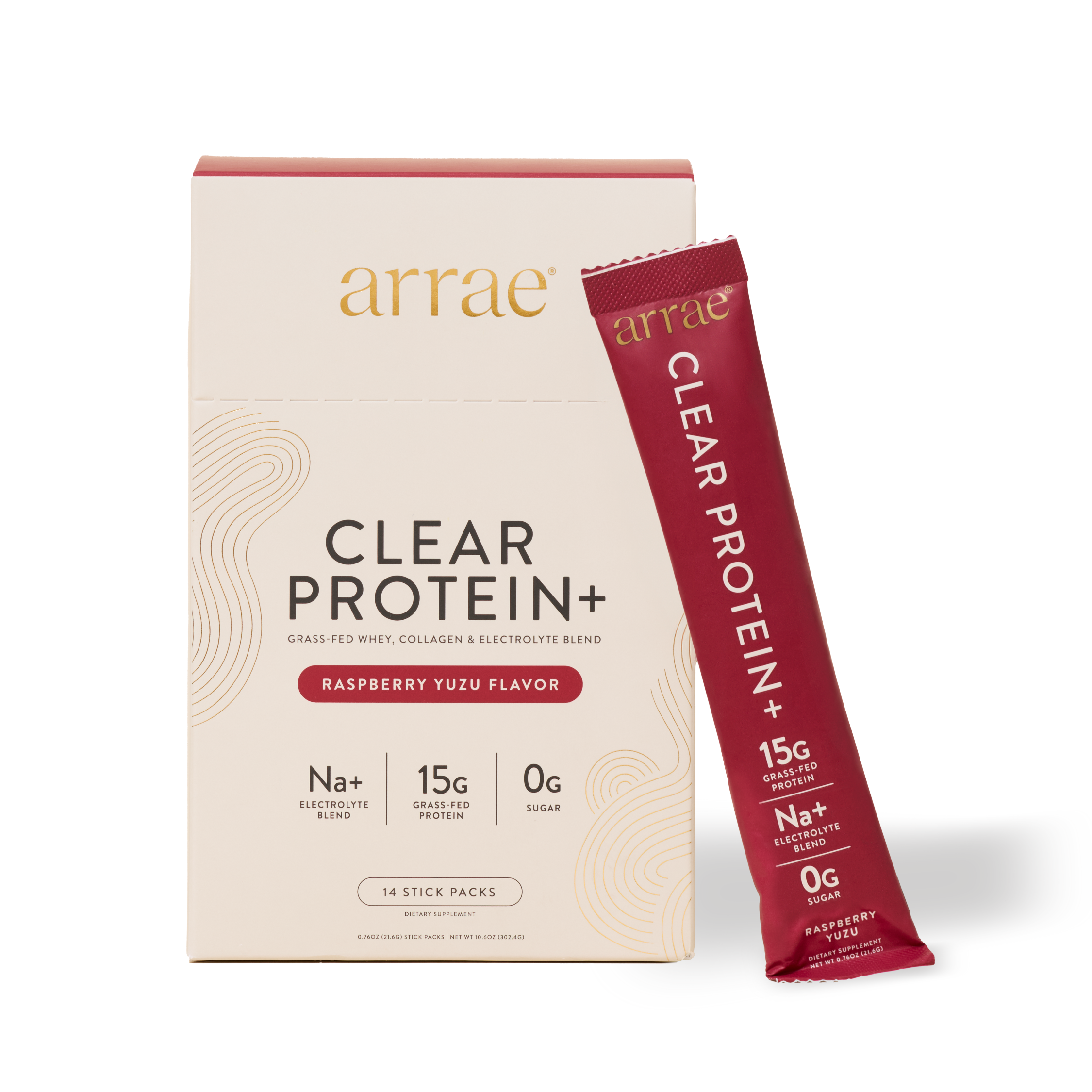 Arrae Clear Protein+ Powder Packets (14 Pack) in Raspberry Yuzu