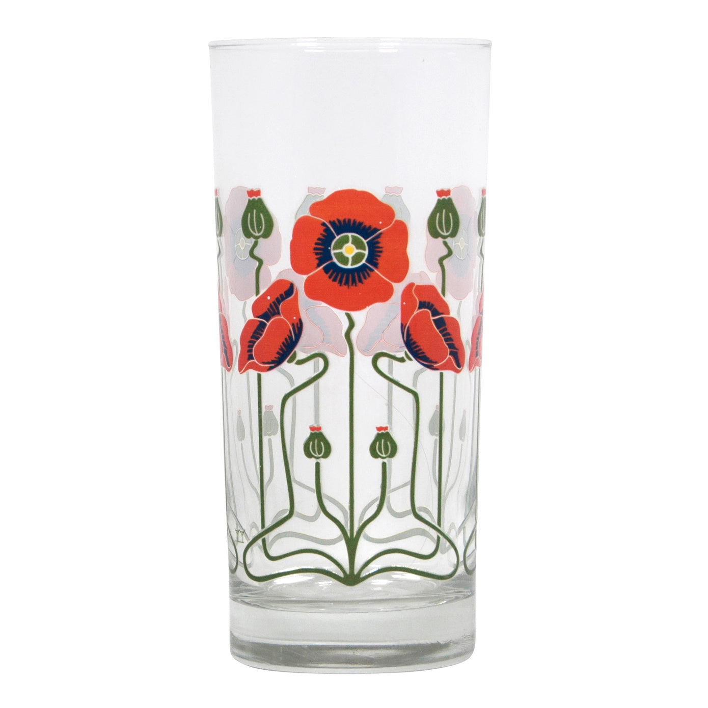 Clear glass with floral design on a white background