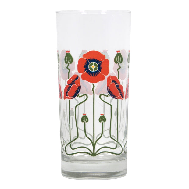 Clear glass with floral design on a white background