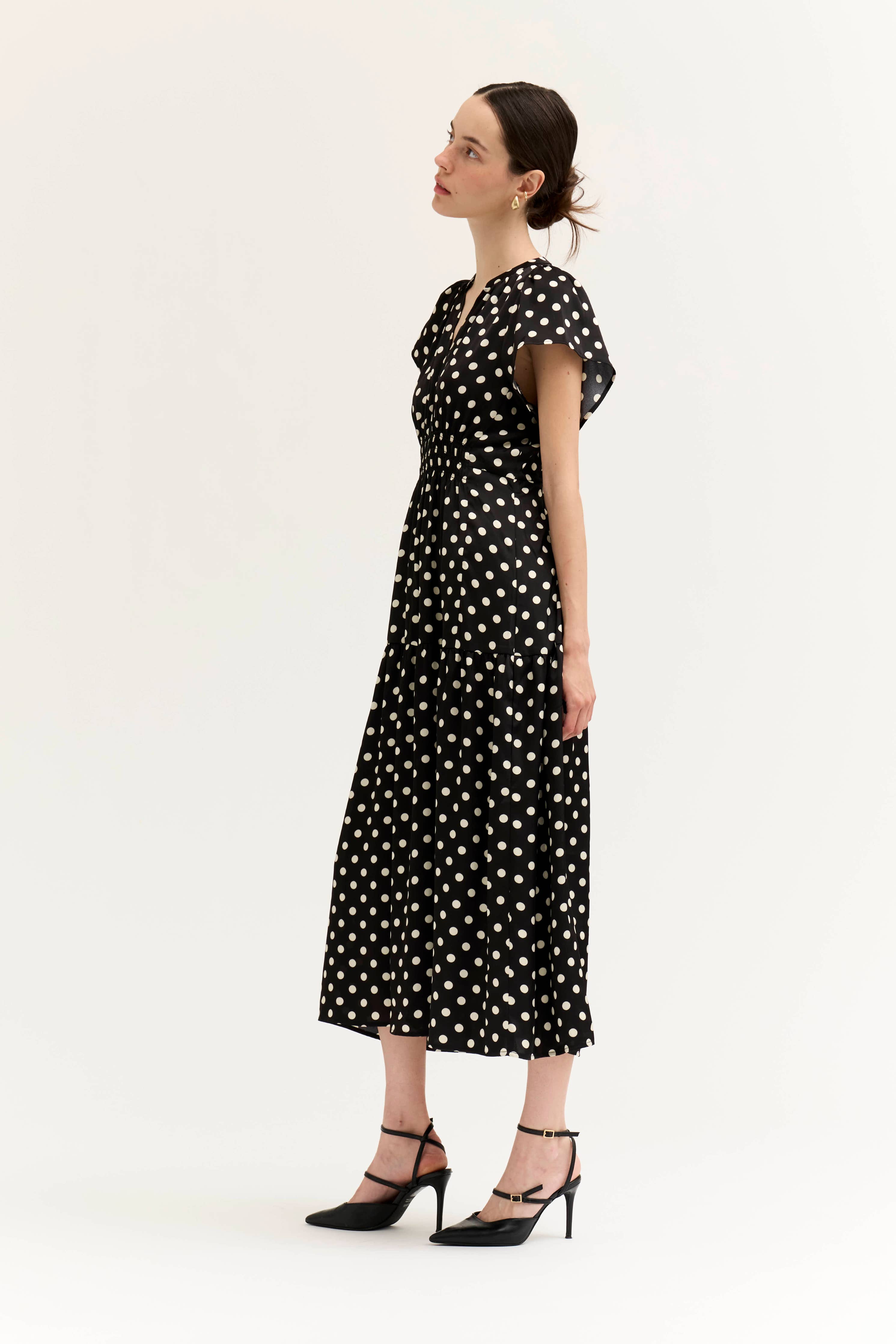 Grade & Gather Printed Ruffle Satin Midi Dress